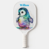 Waterverf Baby Pinguïn Modern Monogram Pickleball Pickleball Paddle (Voorkant)