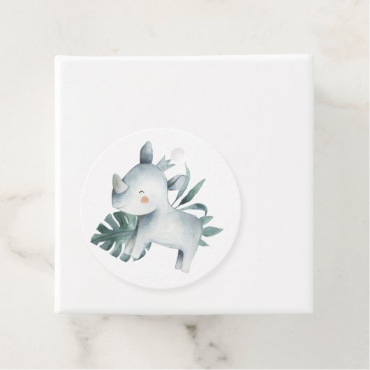 Waterverf Baby Rhinoceros Prince Oerwoud Verjaarda Bedankjes Labels (In situ)