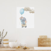 Waterverf Baby Room Nursery Cute Elephant Blue Poster (Keuken)