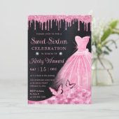 Waterverf Baby Roze Glitter Dress Sweet Sixteen Kaart (Staand voorkant)