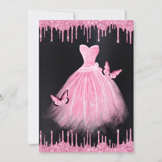 Waterverf Baby Roze Glitter Dress Sweet Sixteen Kaart (Achterkant)