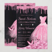 Waterverf Baby Roze Glitter Dress Sweet Sixteen Kaart (Voorkant / Achterkant)