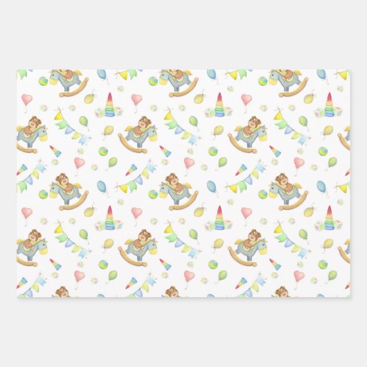 Waterverf Baby shower-Baby Speelgoedtrainingspatro Inpakpapier Vel (Voorkant 2)