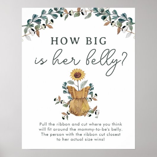 Waterverf Baby shower Belly Game Poster (Voorkant)