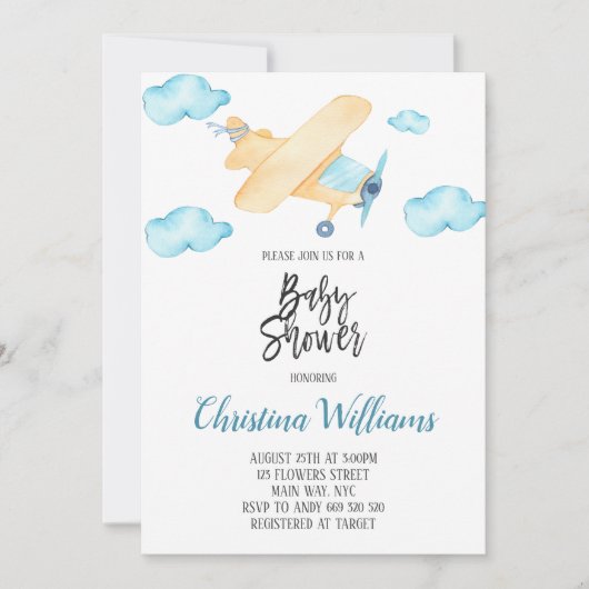 Waterverf Baby shower blauw Kaart (Voorkant)