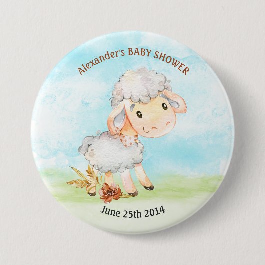 Waterverf Baby shower Boerderij Ronde Button 7,6 Cm (Voorkant)