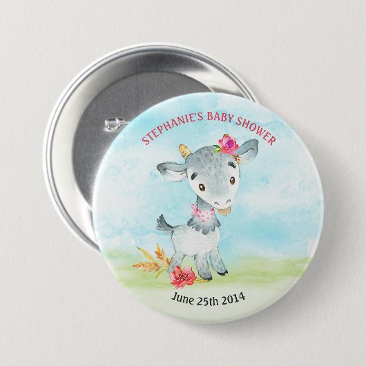 Waterverf Baby shower  Boerderij Ronde Button 7,6 Cm (Voorkant /achterkant)