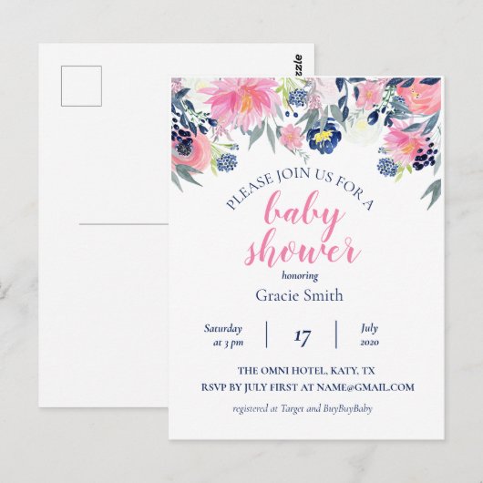 Waterverf Baby shower Briefkaart (Voorkant / Achterkant)