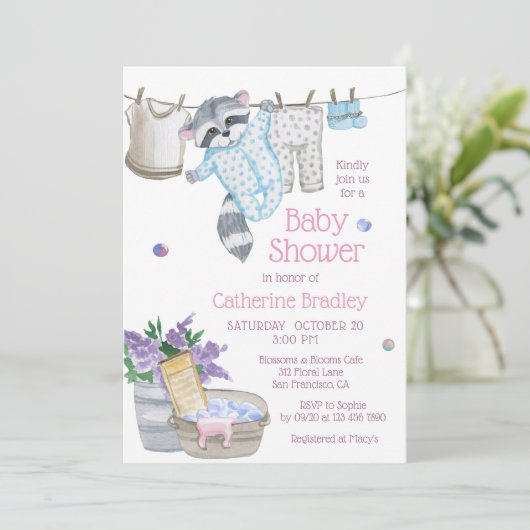 Waterverf Baby shower Cute Raccoon Wash Day Kaart (Staand voorkant)