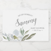 Waterverf Baby shower Floral en Greenery Sparkling Wijnetiket (Enkel label)