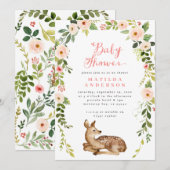 Waterverf baby shower florale en naaldblaasdieren aankondiging (Voorkant / Achterkant)