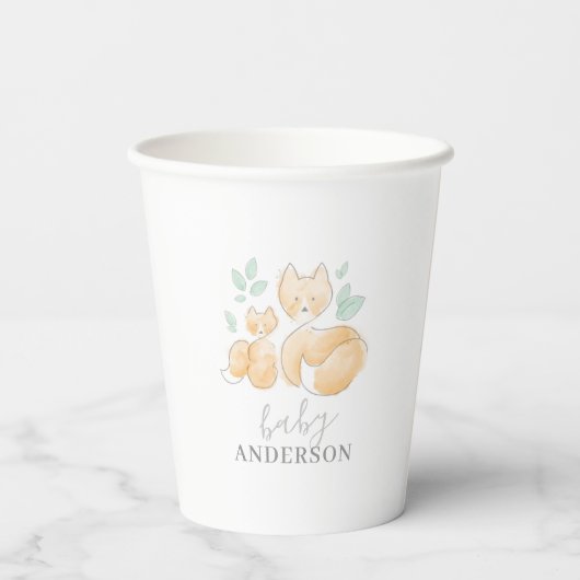 Waterverf Baby shower Fox Paper cup Papieren Bekers (Achterkant)
