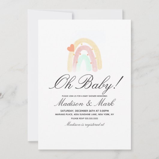Waterverf Baby shower Hartslag regenboog Kaart (Voorkant)