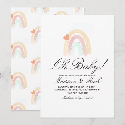 Waterverf Baby shower Hartslag regenboog Kaart (Voorkant / Achterkant)