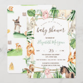 Waterverf Baby shower landbouwhuisdieren Kaart (Voorkant / Achterkant)
