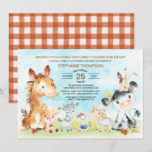 Waterverf Baby shower landbouwhuisdieren