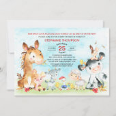 Waterverf Baby shower landbouwhuisdieren Kaart (Voorkant)