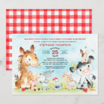 Waterverf Baby shower landbouwhuisdieren