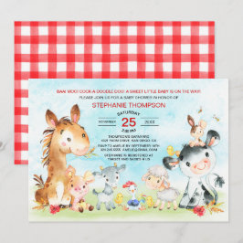 Waterverf Baby shower landbouwhuisdieren Kaart