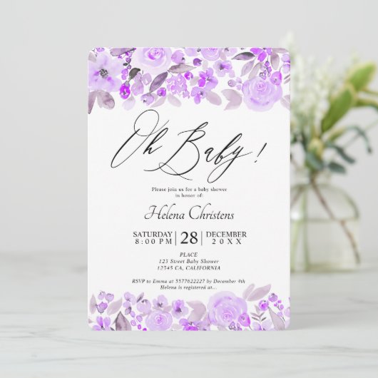 Waterverf baby shower lavender kaart (Staand voorkant)