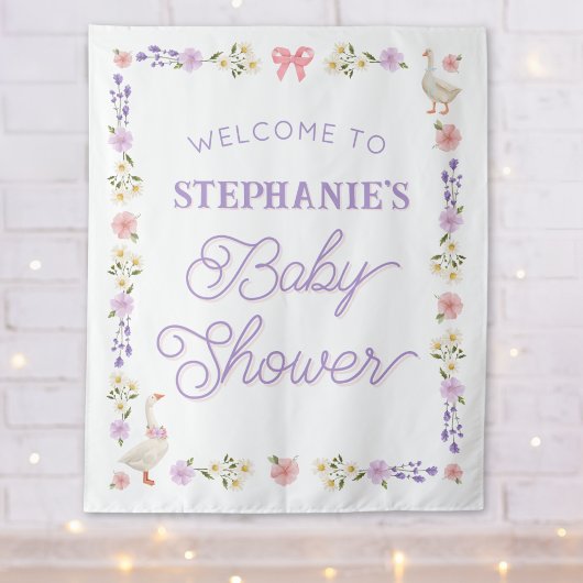 Waterverf Baby Shower met Wilde Bloemen Ganzen Wandkleed