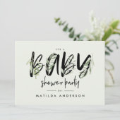 Waterverf baby shower olijfbladeren aankondiging (Staand voorkant)