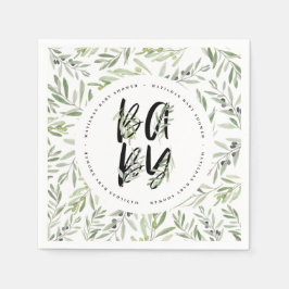 Waterverf baby shower olijfbladeren servet