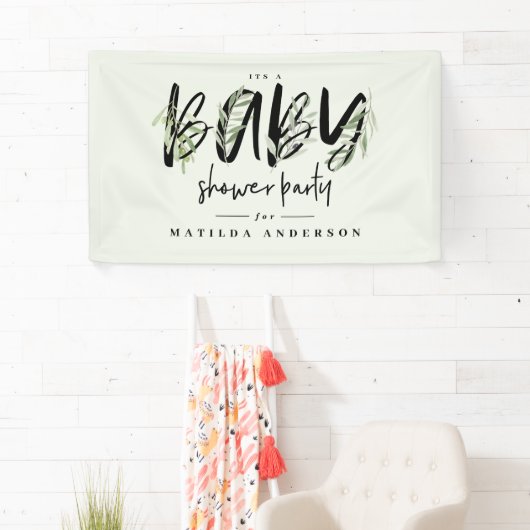 Waterverf baby shower olijfbladeren spandoek (Insitu)