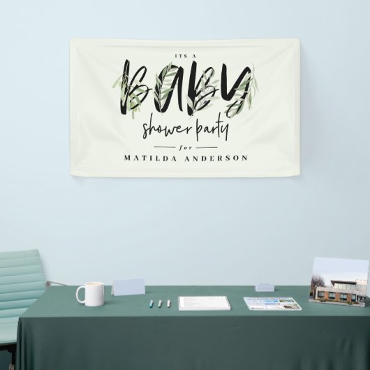 Waterverf baby shower olijfbladeren spandoek (Beurs)