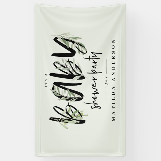 Waterverf baby shower olijfbladeren spandoek (Verticaal)