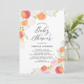 Waterverf Baby shower perziken en bloemen Kaart (Staand voorkant)