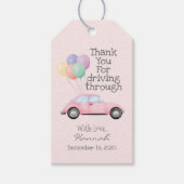 Waterverf Baby shower roze auto rijden door dank u Cadeaulabel (Voorkant)