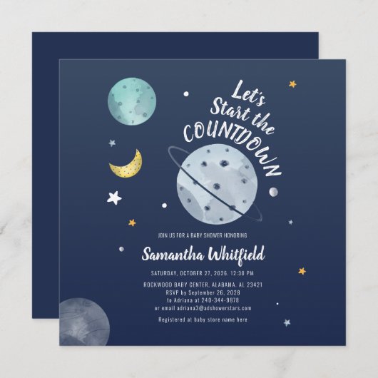 Waterverf Baby shower ruimtewetenschap Kaart (Voorkant / Achterkant)