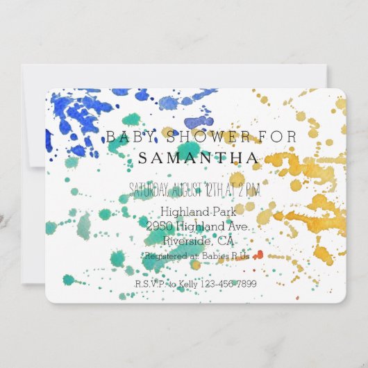 Waterverf baby shower Spletters verf Kaart (Voorkant)