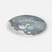 Waterverf Baby shower Stork Blue Bundle Stars Papieren Bordje (Gekanteld)