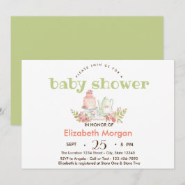 Waterverf Baby shower Teapot Flowers Kaart