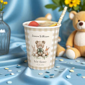 Waterverf Baby shower Teddy Bear Gingham Cups Papieren Bekers