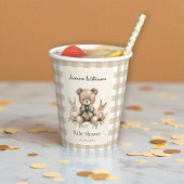 Waterverf Baby shower Teddy Bear Gingham Cups Papieren Bekers