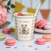 Waterverf Baby shower Teddy Bear Gingham Cups Papieren Bekers