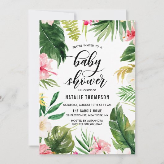 Waterverf Baby shower tropisch Lijst Kaart (Voorkant)