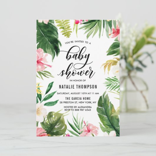 Waterverf Baby shower tropisch Lijst Kaart (Staand voorkant)