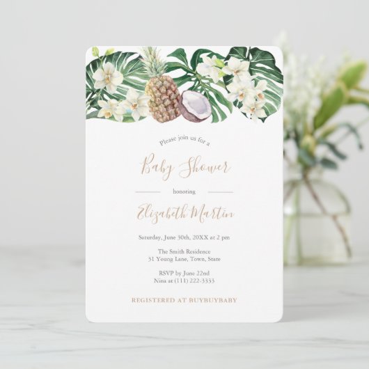 Waterverf Baby shower tropische bladeren Kaart (Staand voorkant)