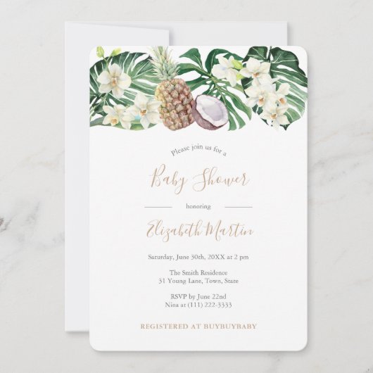 Waterverf Baby shower tropische bladeren Kaart (Voorkant)