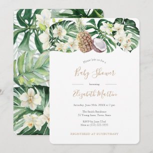 Waterverf Baby shower tropische bladeren Kaart