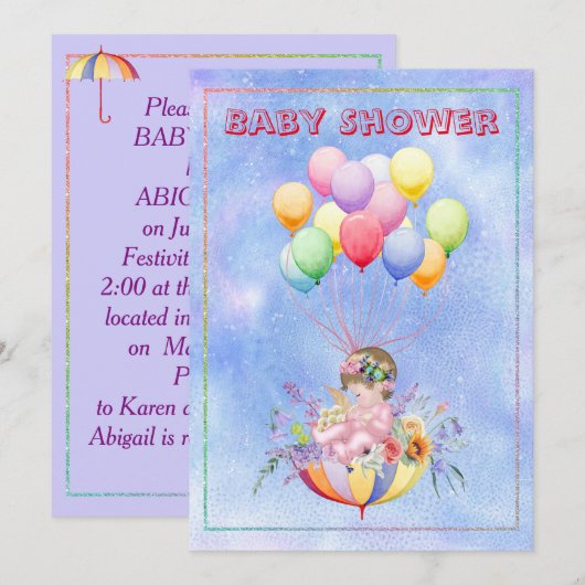 Waterverf Baby shower Uitnodiging (Voorkant / Achterkant)