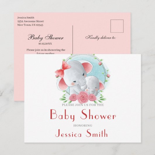 Waterverf Baby shower Uitnodiging Briefkaart (Voorkant / Achterkant)