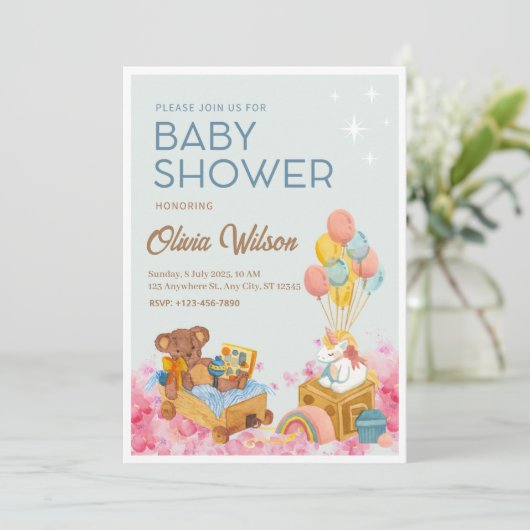 Waterverf Baby shower Uitnodiging Kaart (Staand voorkant)