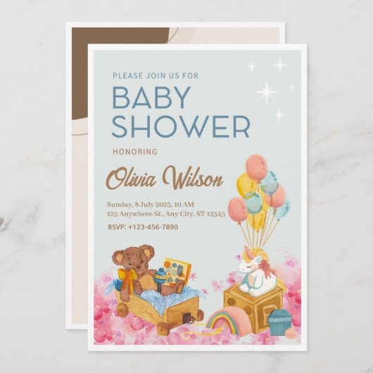 Waterverf Baby shower Uitnodiging Kaart (Voorkant / Achterkant)