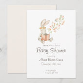 Waterverf baby shower uitnodiging met baby bunny (Voorkant / Achterkant)
