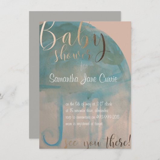 Waterverf Baby shower Uitnodiging tot urbanisatie (Voorkant / Achterkant)